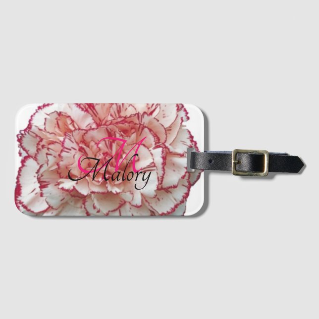Pink and White Flower Monogram Luggage Tag (Front Horizontal)