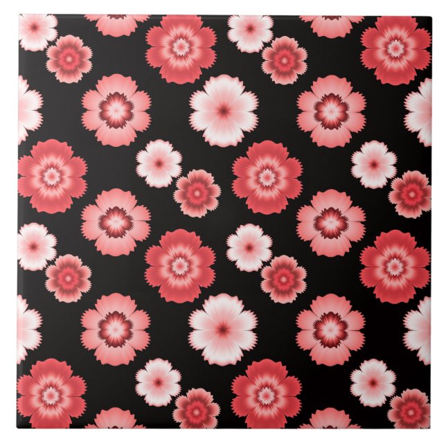 Pink and White Flower Pattern Ceramic Tile (Front)