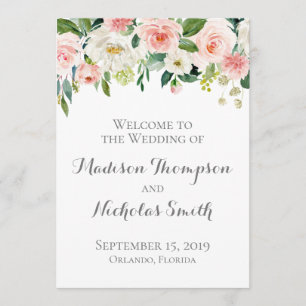 Pink and White Flower Wedding Program Cards