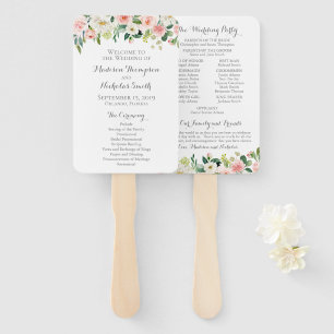 Pink and White Flower Wedding Program Fans