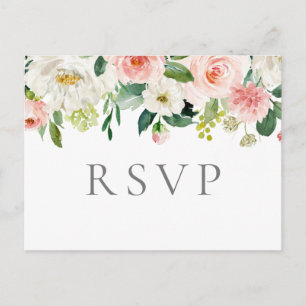Pink and White Flower Wedding RSVP Postcards