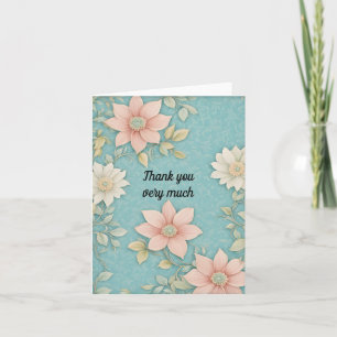 Pink and White Flowers Aqua Background Thank You Card