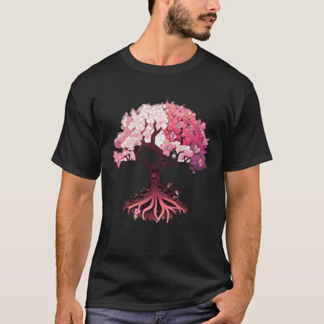pink and white flowers cherry blossom tree of life T-Shirt (Front)