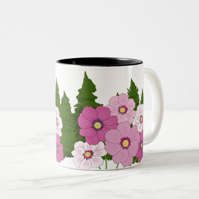 Pink and White Flowers Elegant Floral Garden Two-Tone Coffee Mug (Front Right)