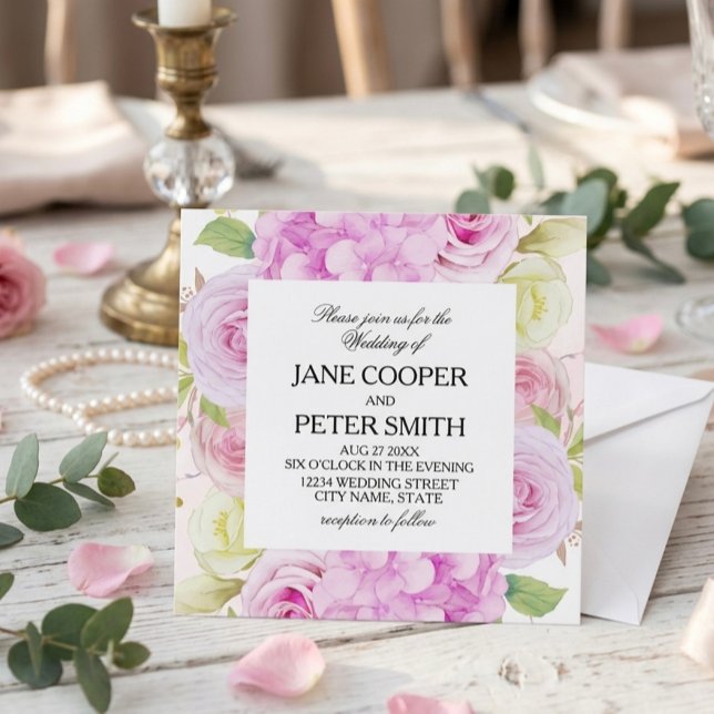 Pink and white flowers floral Budget  Invitation (Creator Uploaded)