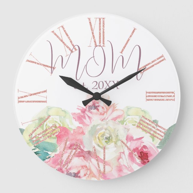 Pink and White Flowers for Mum Large Clock (Front)