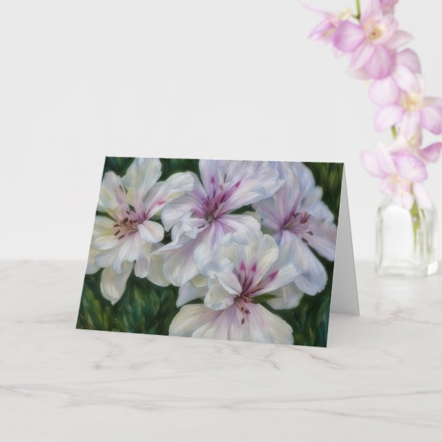 Pink and White Flowers Geranium Art Note Card (Orchid)