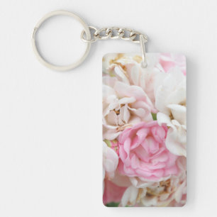 Pink and White Flowers Key Ring