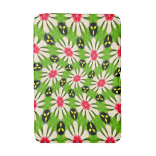 Pink and White Flowers Pattern Bath Mat