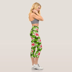 Pink and White Flowers Pattern Capri Leggings