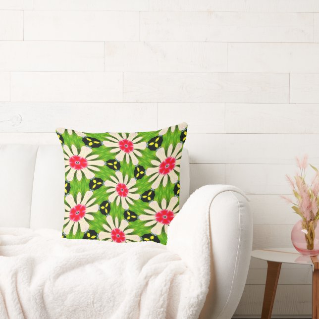 Pink and White Flowers Pattern Cushion (Couch)
