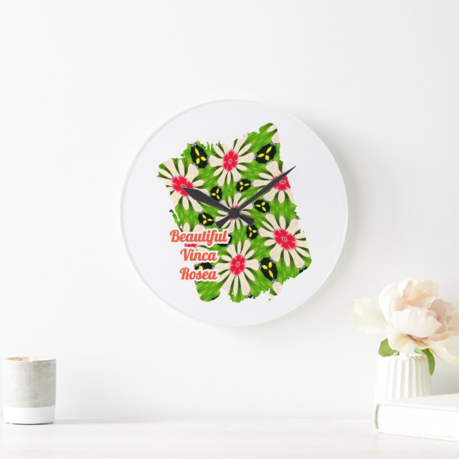 Pink and White Flowers Pattern Large Clock (Home)