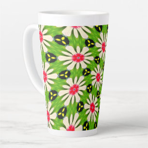 Pink and White Flowers Pattern Latte Mug