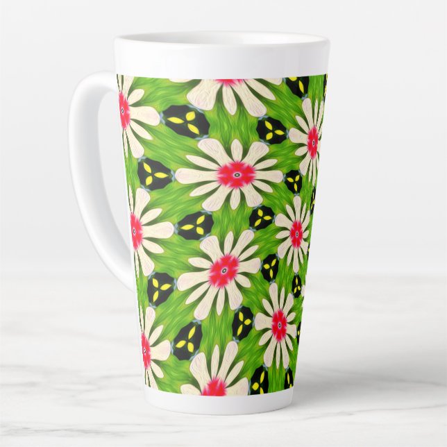 Pink and White Flowers Pattern Latte Mug (Left Angle)