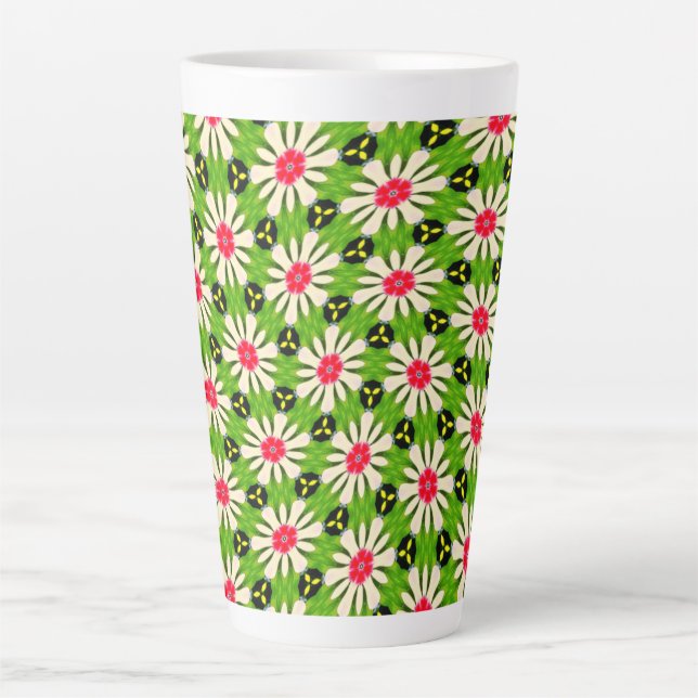 Pink and White Flowers Pattern Latte Mug (Front)