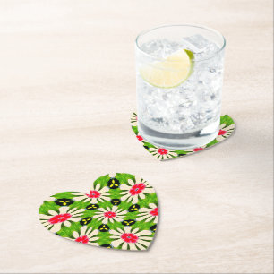 Pink and White Flowers Pattern Paper Coaster