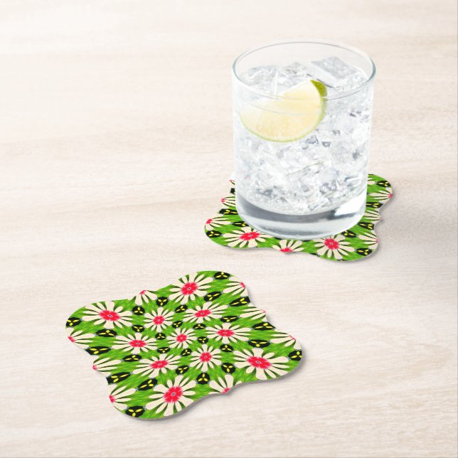 Pink and White Flowers Pattern Paper Coaster (Insitu)