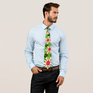 Pink and White Flowers Pattern Tie