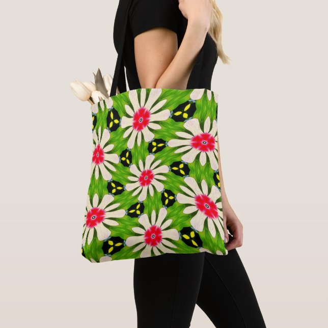 Pink and White Flowers Pattern Tote Bag (Close Up)