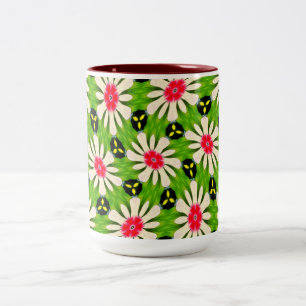 Pink and White Flowers Pattern Two-Tone Coffee Mug