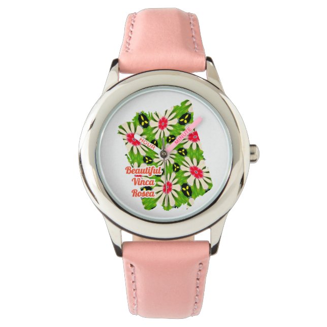 Pink and White Flowers Pattern Watch (Front)