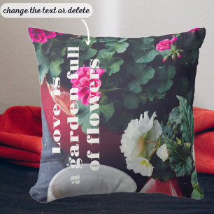 Pink and white garden geranium flowers cushion
