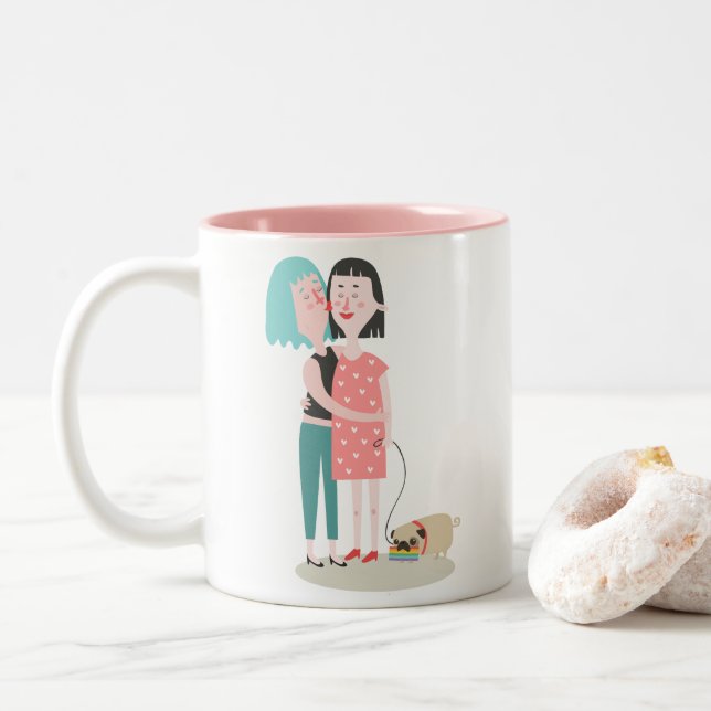 pink and white gay pride Valentine's Day mug (With Donut)