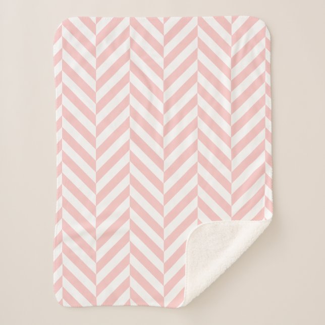 Pink and White Geometric Herringbone Pattern Sherpa Blanket (Front)