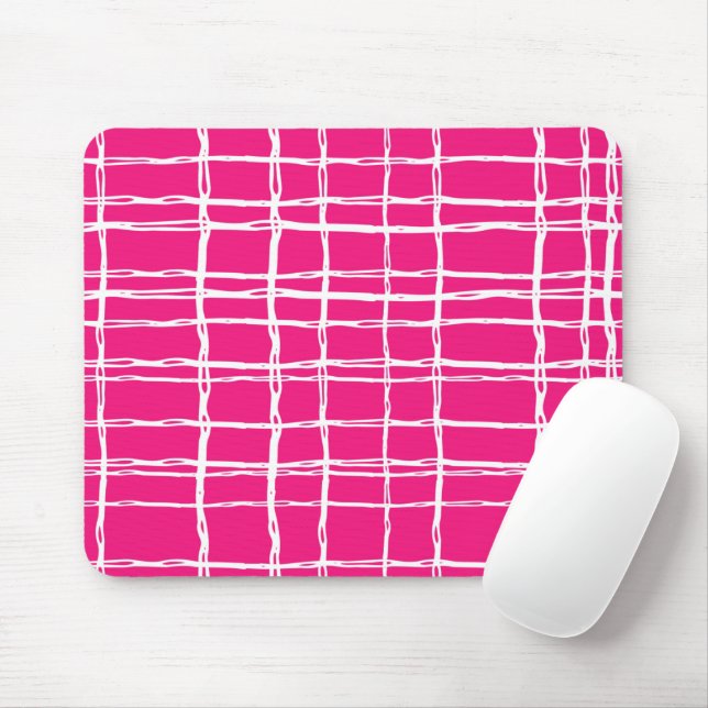 Pink and White Geometric Line Pattern Mouse Pad (With Mouse)
