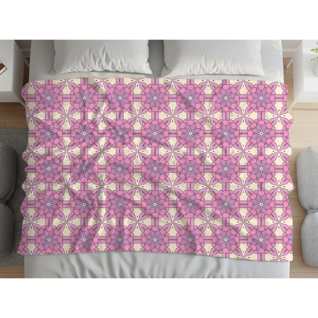 Pink and white geometric mandala patterned fleece blanket (Creator Uploaded)