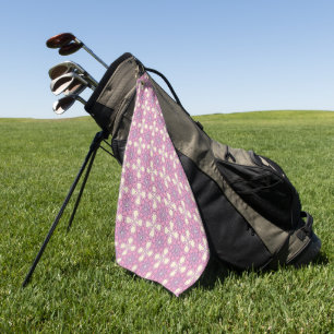 Pink and white geometric mandala patterned golf towel