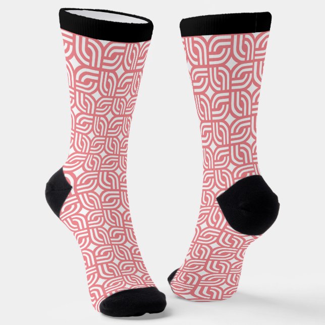 Pink and White Geometric  Pattern Socks (Angled)