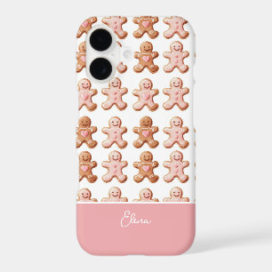 Pink and White Gingerbread Men Christmas Pattern