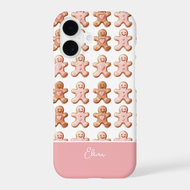 Pink and White Gingerbread Men Christmas Pattern (Back)