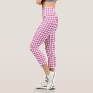 Pink and White Gingham Capri Leggings