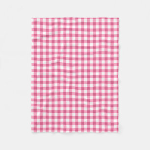 Pink And White Gingham Check Pattern Fleece Blanket