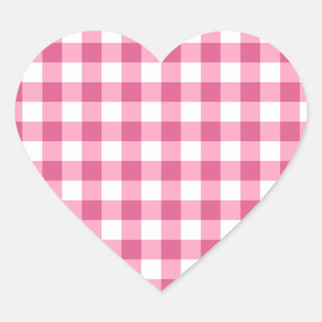 Pink And White Gingham Check Pattern Heart Sticker (Front)