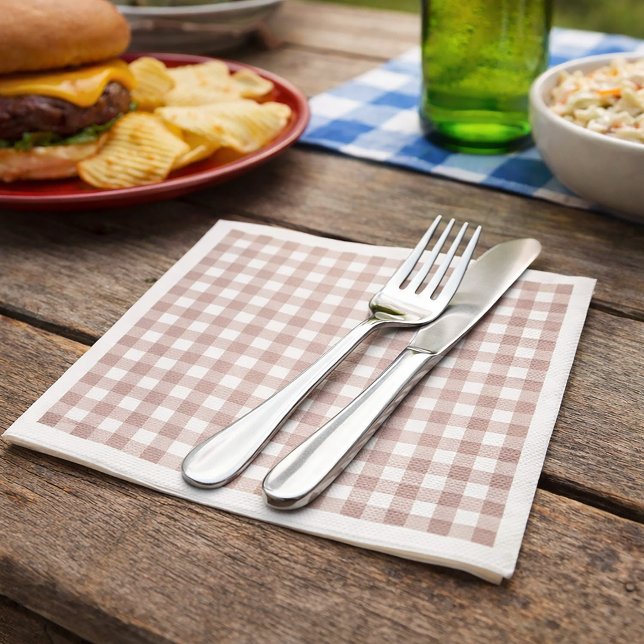Pink and White Gingham Check Pattern Napkin (A paper napkin with a pink and white gingham pattern.)