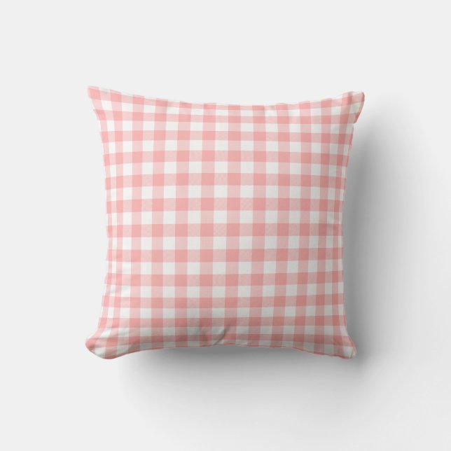 Pink and White Gingham Cushion (Front)