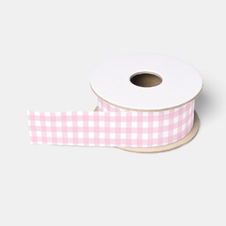 Pink and White Gingham Grosgrain Ribbon