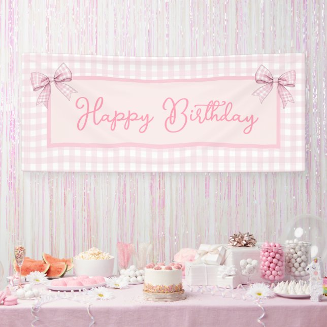 Pink and White Gingham Happy Birthday Banner (Party)