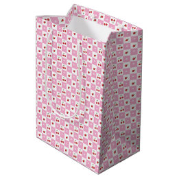 Pink and White Gingham Pattern Cherries Gift Bag