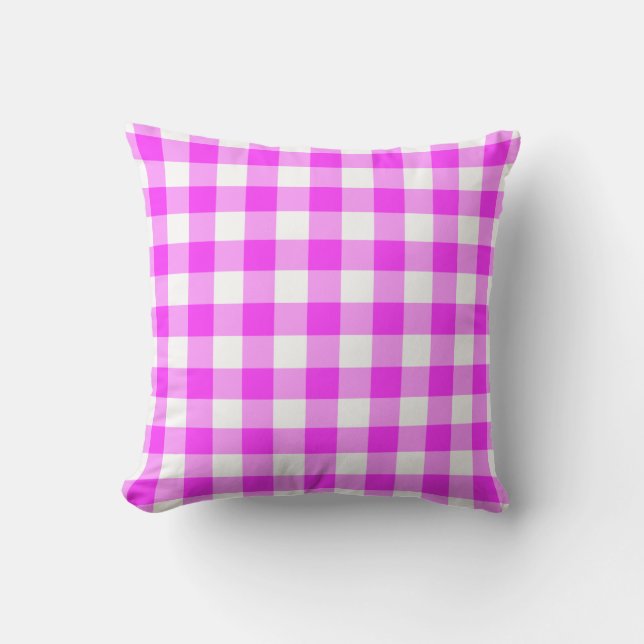 Pink and White Gingham Pattern Cushion (Front)