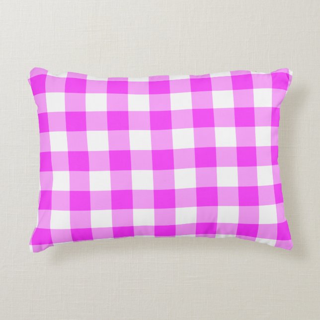 Pink and White Gingham Pattern Decorative Cushion (Front)
