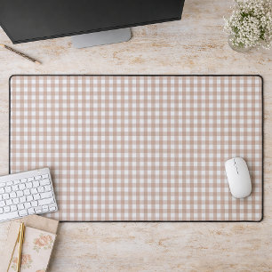 Pink and White Gingham Pattern Desk Mat