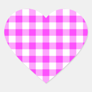 Pink and White Gingham Pattern Heart Sticker