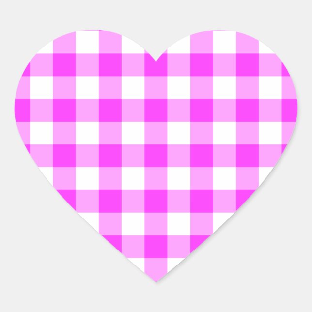 Pink and White Gingham Pattern Heart Sticker (Front)