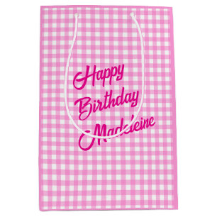 Pink and White Gingham Pattern Medium Gift Bag