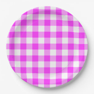 Pink and White Gingham Pattern Paper Plate