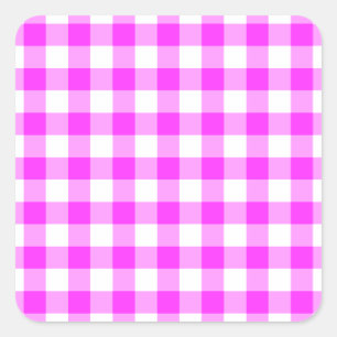 Pink and White Gingham Pattern Square Sticker